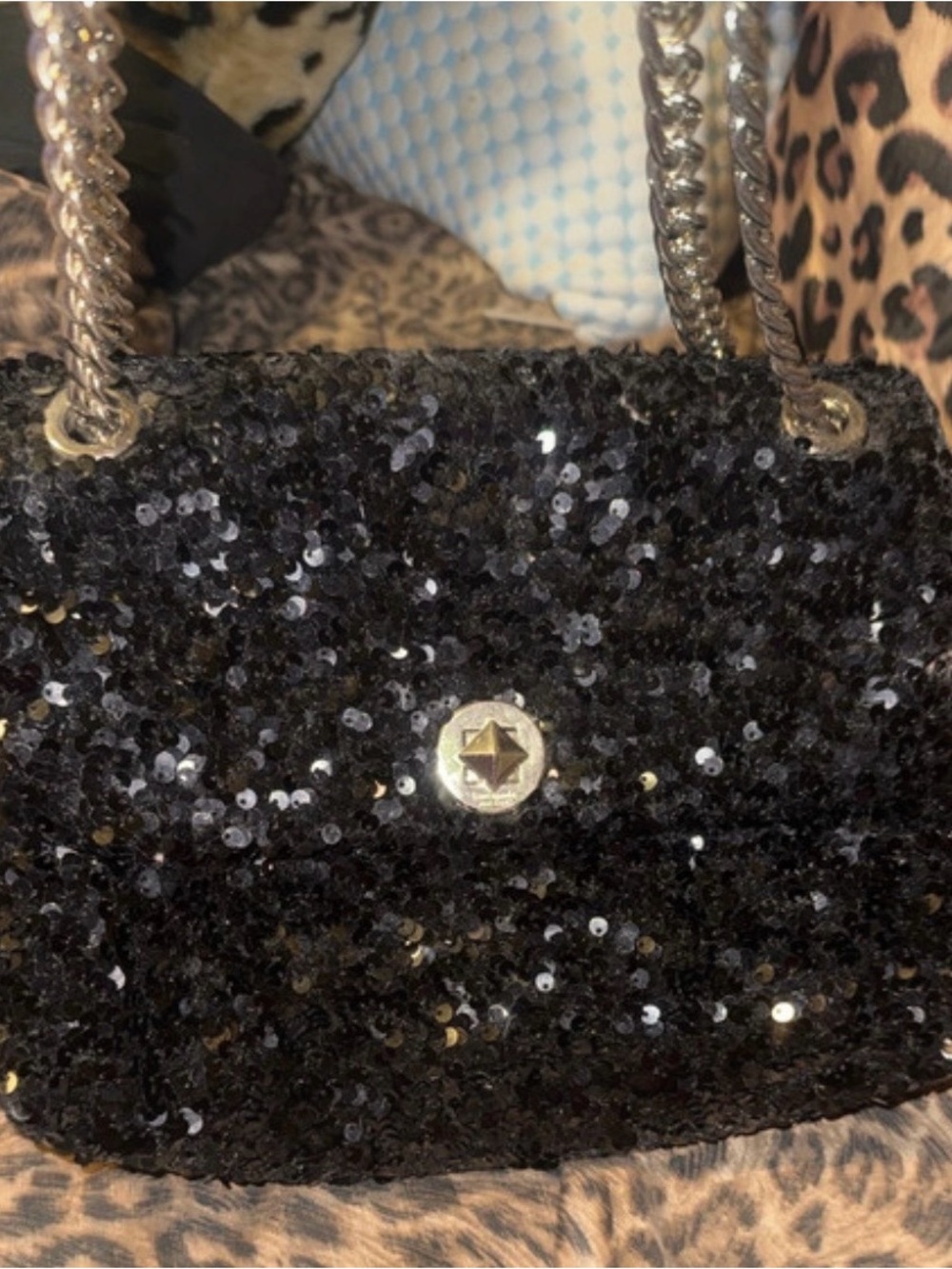 Kate Spade Black Sequin Chain-Handle Evening Bag